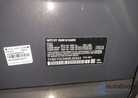 2022 BMW X6 M z USA, uszkodzony, nr VIN 5YMCY0C04N9L82643